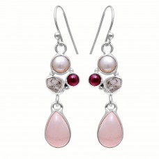 Sterling silver rose quartz pear gemstone earring 